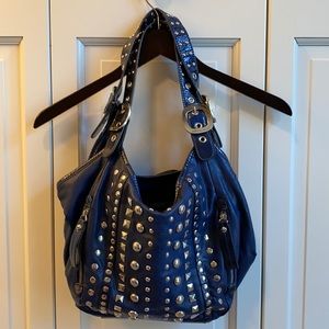 Blue faux leather studded purse